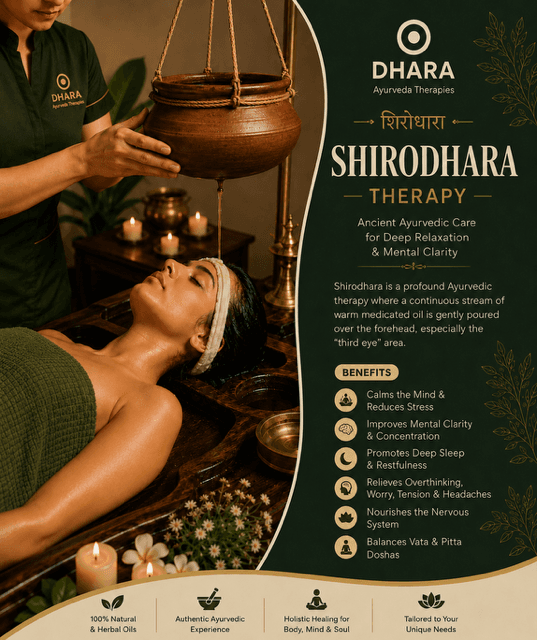 Shirodhara Ayurvedic therapy at DHARA Ayurveda Therapies